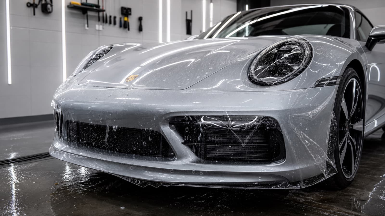 Porsche 911 cu folie PPF aplicată pe partea frontală la D&S Auto Suceava